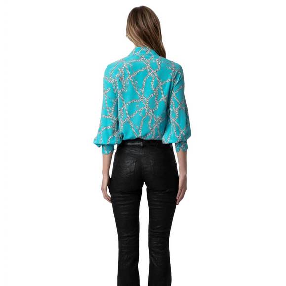 NEW ZADIG & VOLTAIRE tuile silk blouse in aqua - Picture 3 of 3